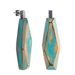 Tomfoolery Sea Green and Orange Faceted Wood Earrings(Out of Stock) Clearance