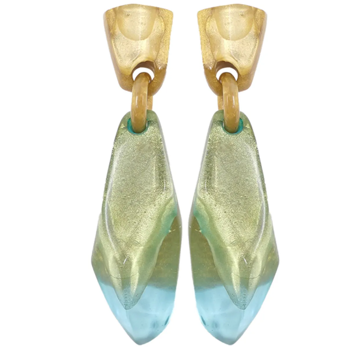 Tomfoolery Shade Resin Drop Earrings in Fjord Green New