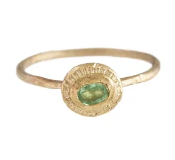 Tomfoolery ‘She Sits By The Ocean’ Thin 14ct Yellow Gold & Paraiba Tourmaline Ring Hot