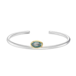 Tomfoolery Silver & Aquamarine Cuff Bangle Clearance
