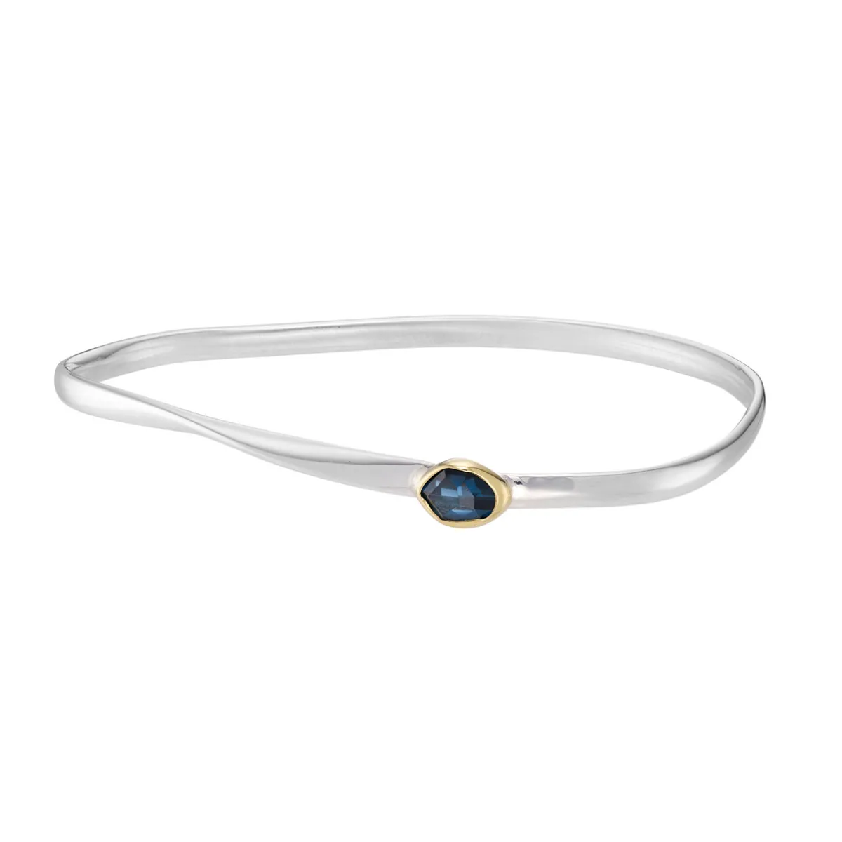 Tomfoolery Silver & Blue Topaz Asymmetric Bangle New