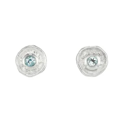 Tomfoolery Silver & Blue Topaz Circle Studs Fashion