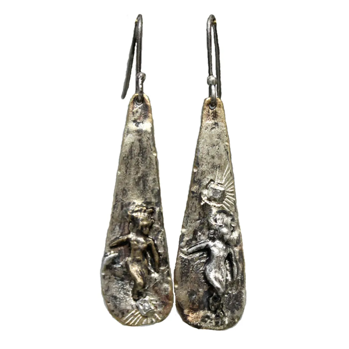 Tomfoolery Silver & Bronze ‘Muses’ Diamond Drop Earrings Fashion