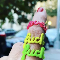 Tomfoolery Silver & Enamel Neon Green ‘Fuck’ Ring Outlet