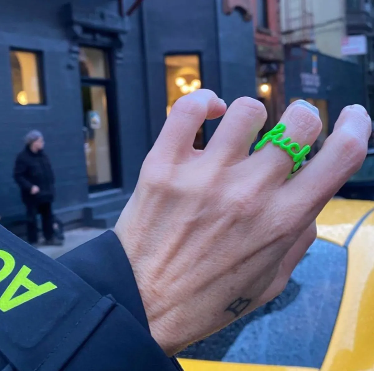 Tomfoolery Silver & Enamel Neon Green ‘Fuck’ Ring Outlet