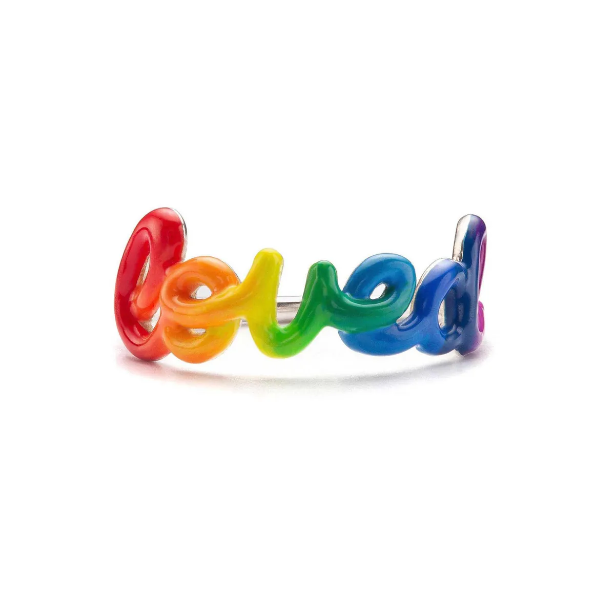 Tomfoolery Silver & Enamel Rainbow ‘Loved’ Ring Discount