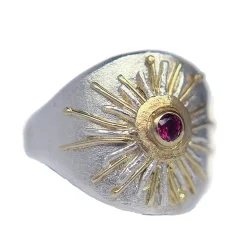 Tomfoolery Silver & Garnet Shield Signet Ring Outlet