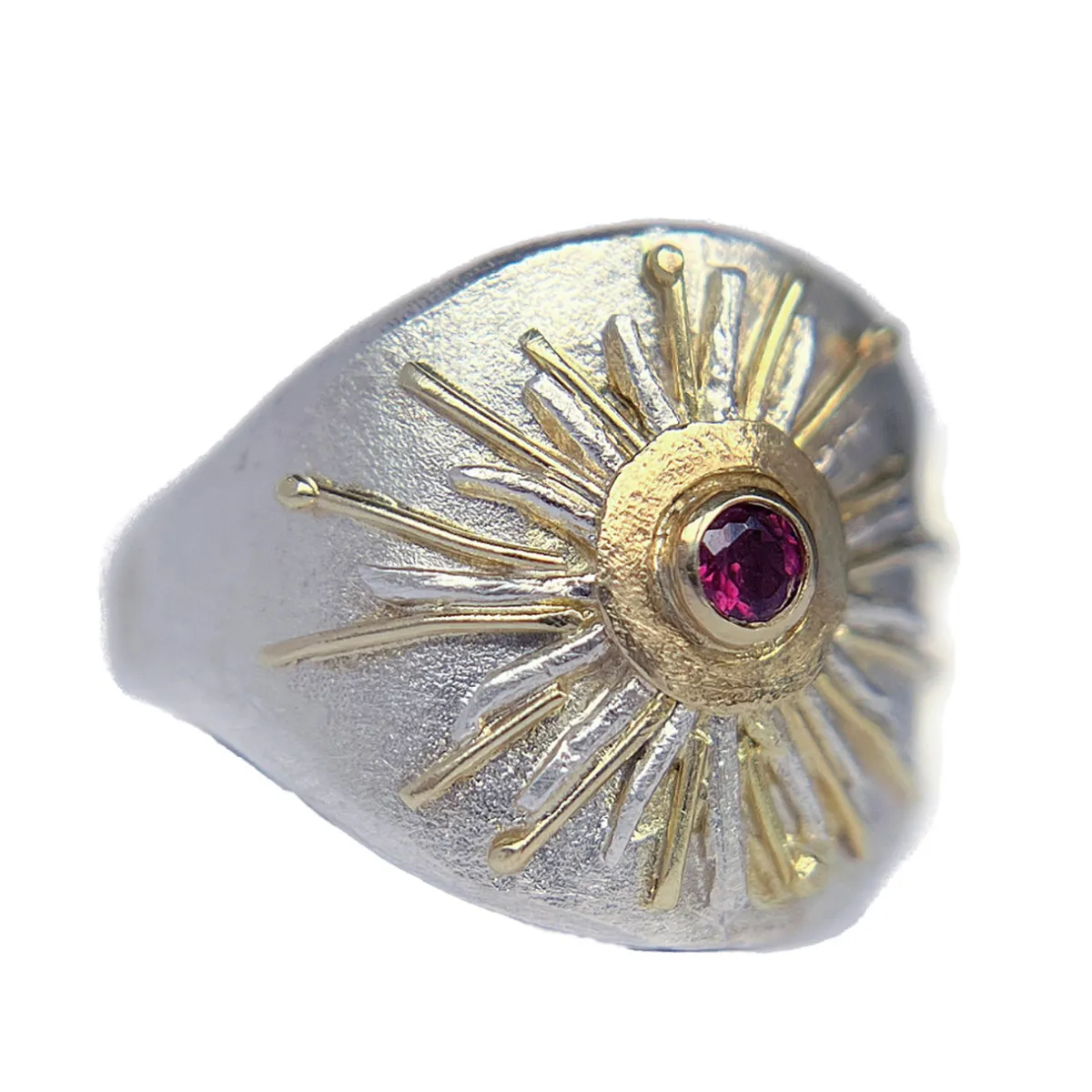 Tomfoolery Silver & Garnet Shield Signet Ring Outlet