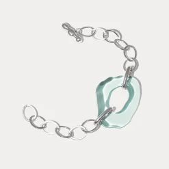 Tomfoolery Silver & Glass High Tide Oval Chain Bracelet Hot