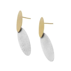 Tomfoolery Silver & Gold Baguettes Drop Earrings New