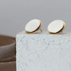 Tomfoolery Silver & Gold Double Disc Round Studs Hot