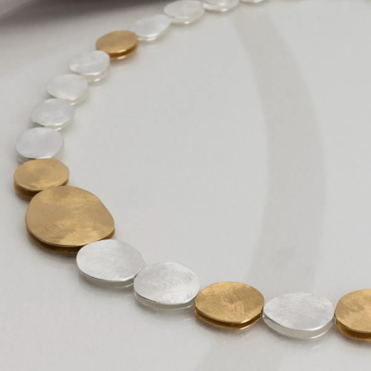 Tomfoolery Silver & Gold Plated Textured Pebble Necklace New