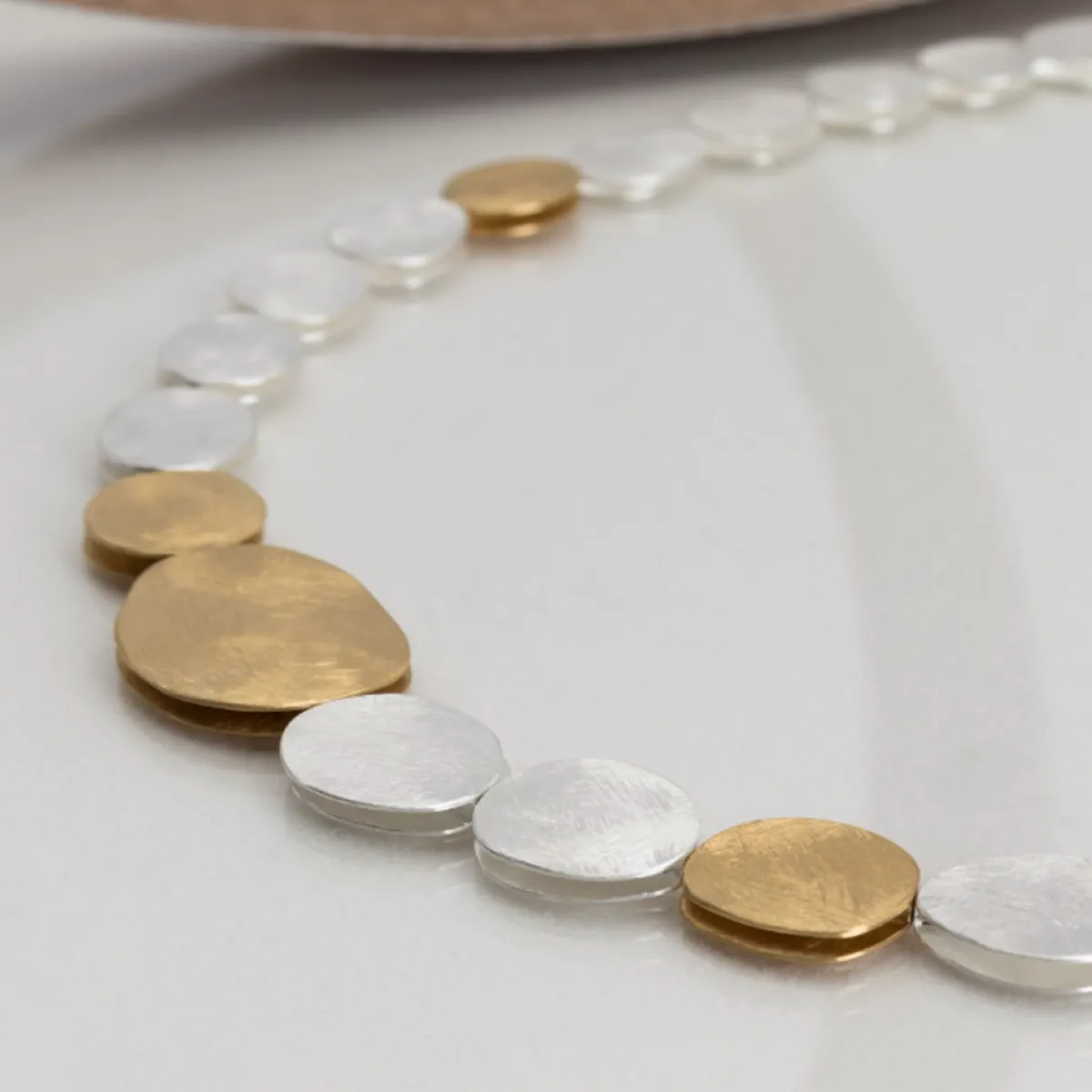 Tomfoolery Silver & Gold Plated Textured Pebble Necklace New