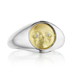 Tomfoolery Silver & Gold Small Moonface Signet Ring New