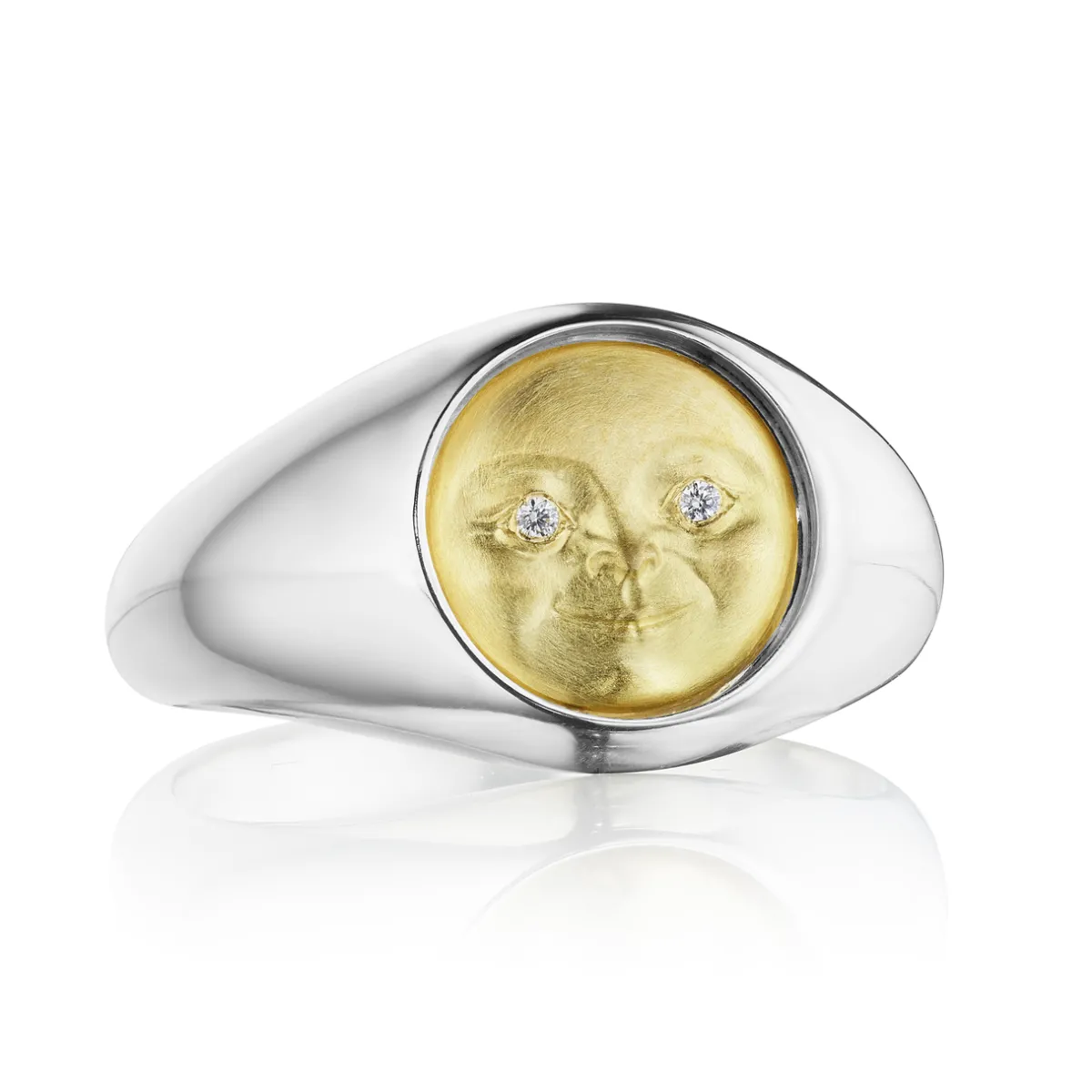 Tomfoolery Silver & Gold Small Moonface Signet Ring New
