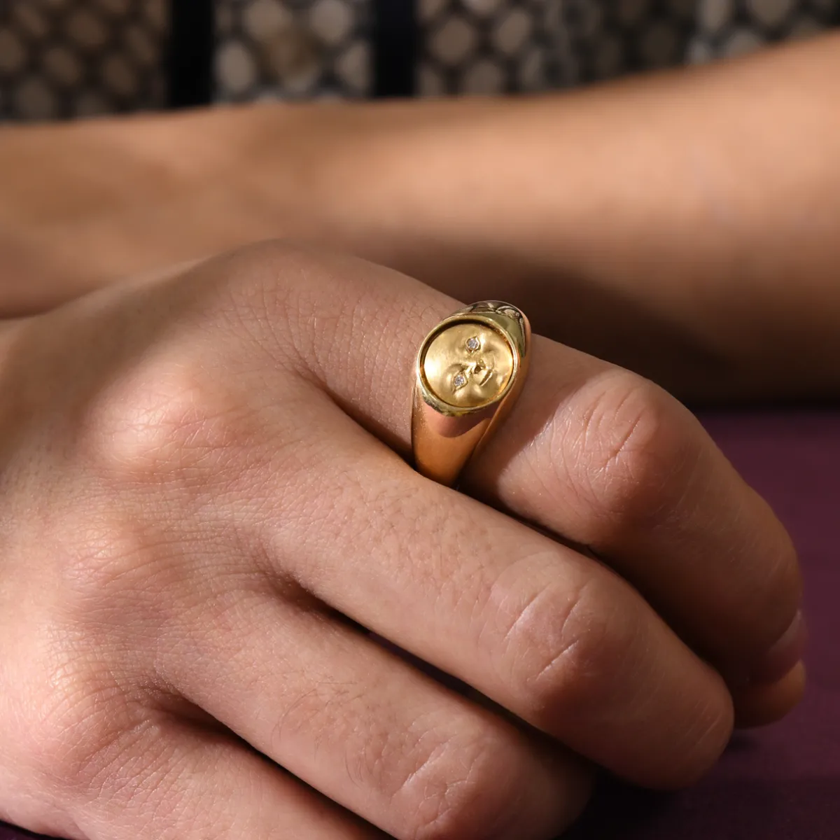 Tomfoolery Silver & Gold Small Moonface Signet Ring New