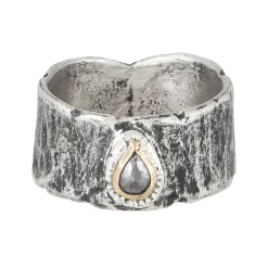 Tomfoolery Silver & Grey Diamond Teardrop Wide Band Ring Online