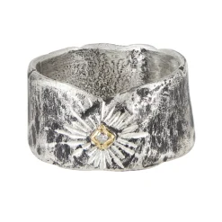 Tomfoolery Silver & Grey Diamond Teardrop Wide Band Ring Online