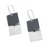 Tomfoolery Silver & Oxidised Silver Square Drop Earrings New
