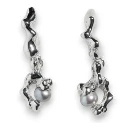 Tomfoolery Silver & Pearl Molten Fellini Drop Earrings Best