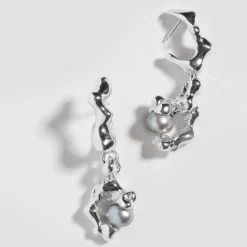 Tomfoolery Silver & Pearl Molten Fellini Drop Earrings Best