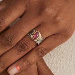 Tomfoolery Silver & Pink Tourmaline Wide Band Ring Sale