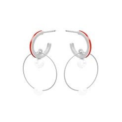 Tomfoolery Silver & Red Double Hoop Pearl Earrings Sale