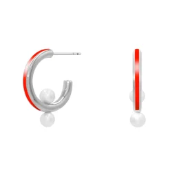 Tomfoolery Silver & Red Pearl Hoop Earrings Sale