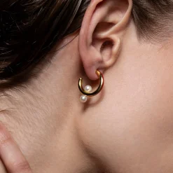 Tomfoolery Silver & Red Pearl Hoop Earrings Sale