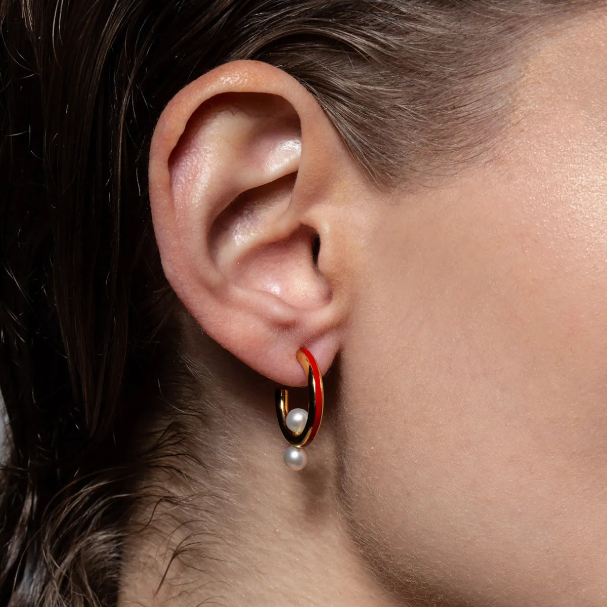 Tomfoolery Silver & Red Pearl Hoop Earrings Sale