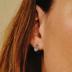 Tomfoolery Silver Aquamarine Huggie Hoops Online