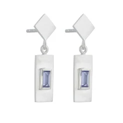 Tomfoolery Silver Baguette Cut Gemstone Drop Earrings Online