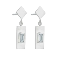 Tomfoolery Silver Baguette Cut Gemstone Drop Earrings Online