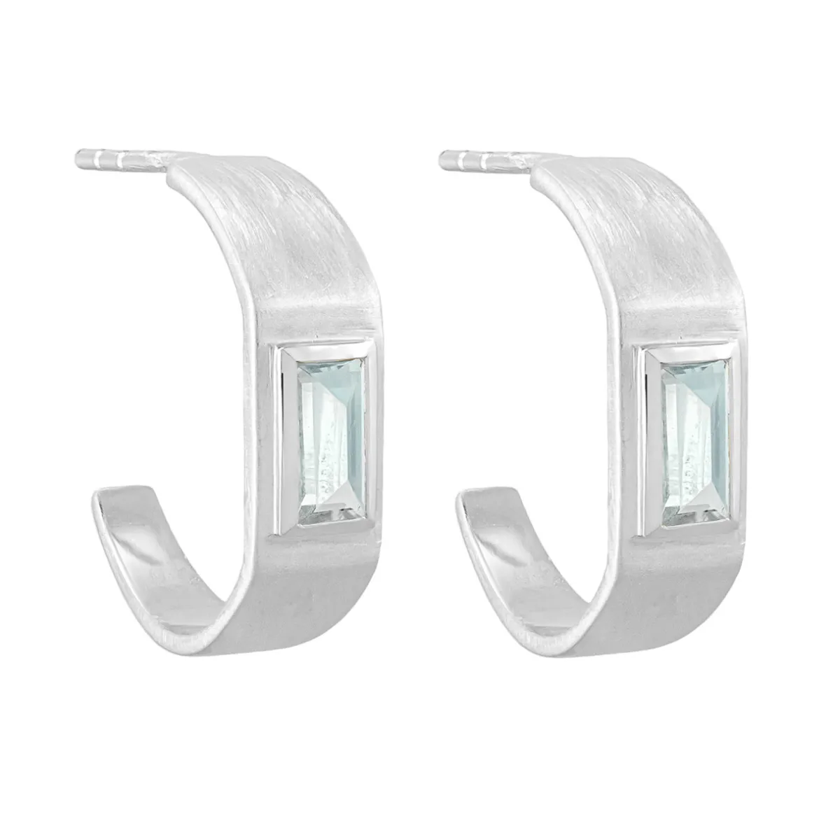 Tomfoolery Silver Baguette Gemstone Hoop Earrings Fashion