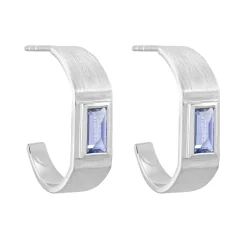 Tomfoolery Silver Baguette Gemstone Hoop Earrings Fashion