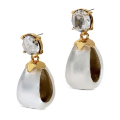 Tomfoolery Silver Bonbon Crystal Lucite Teardrop Hoops Fashion
