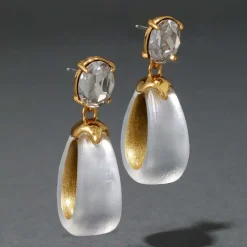 Tomfoolery Silver Bonbon Crystal Lucite Teardrop Hoops Fashion