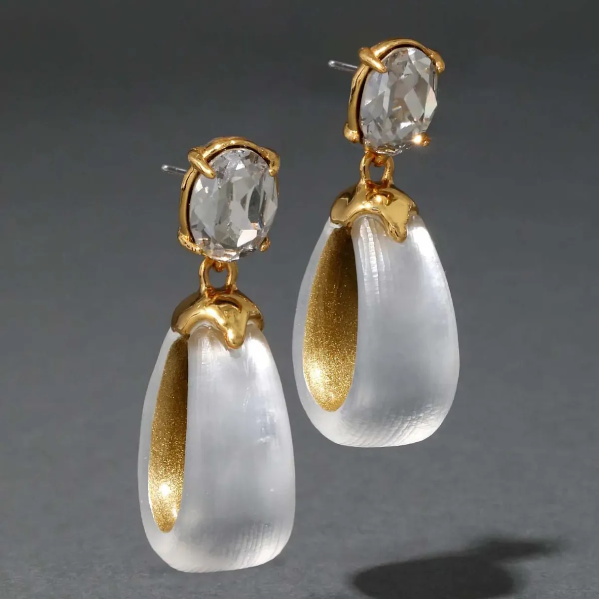 Tomfoolery Silver Bonbon Crystal Lucite Teardrop Hoops Fashion