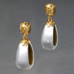Tomfoolery Silver Bonbon Crystal Lucite Teardrop Hoops Fashion
