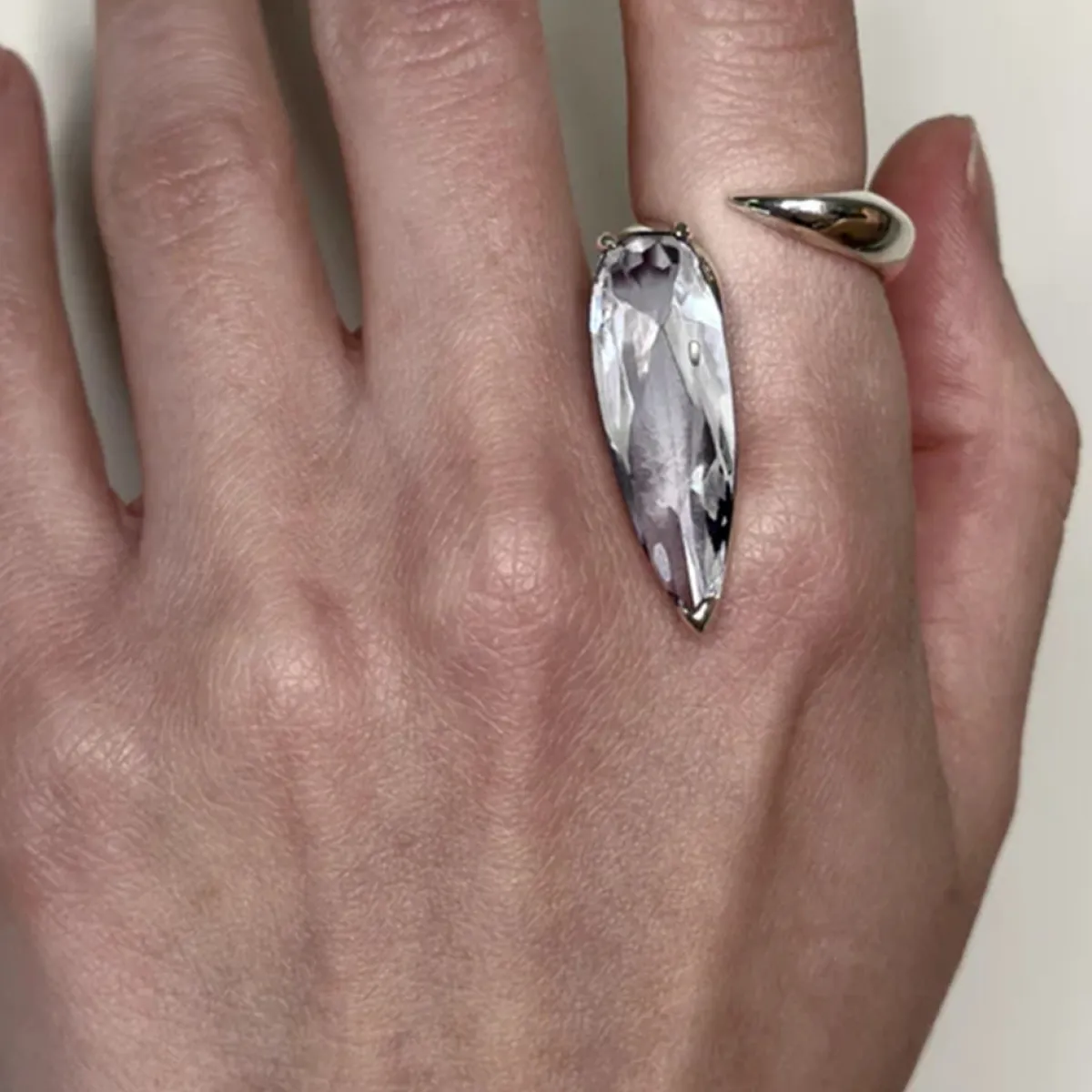 Tomfoolery Silver Clear Crystal Sharp Alien Ring New