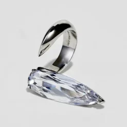 Tomfoolery Silver Clear Crystal Sharp Alien Ring New