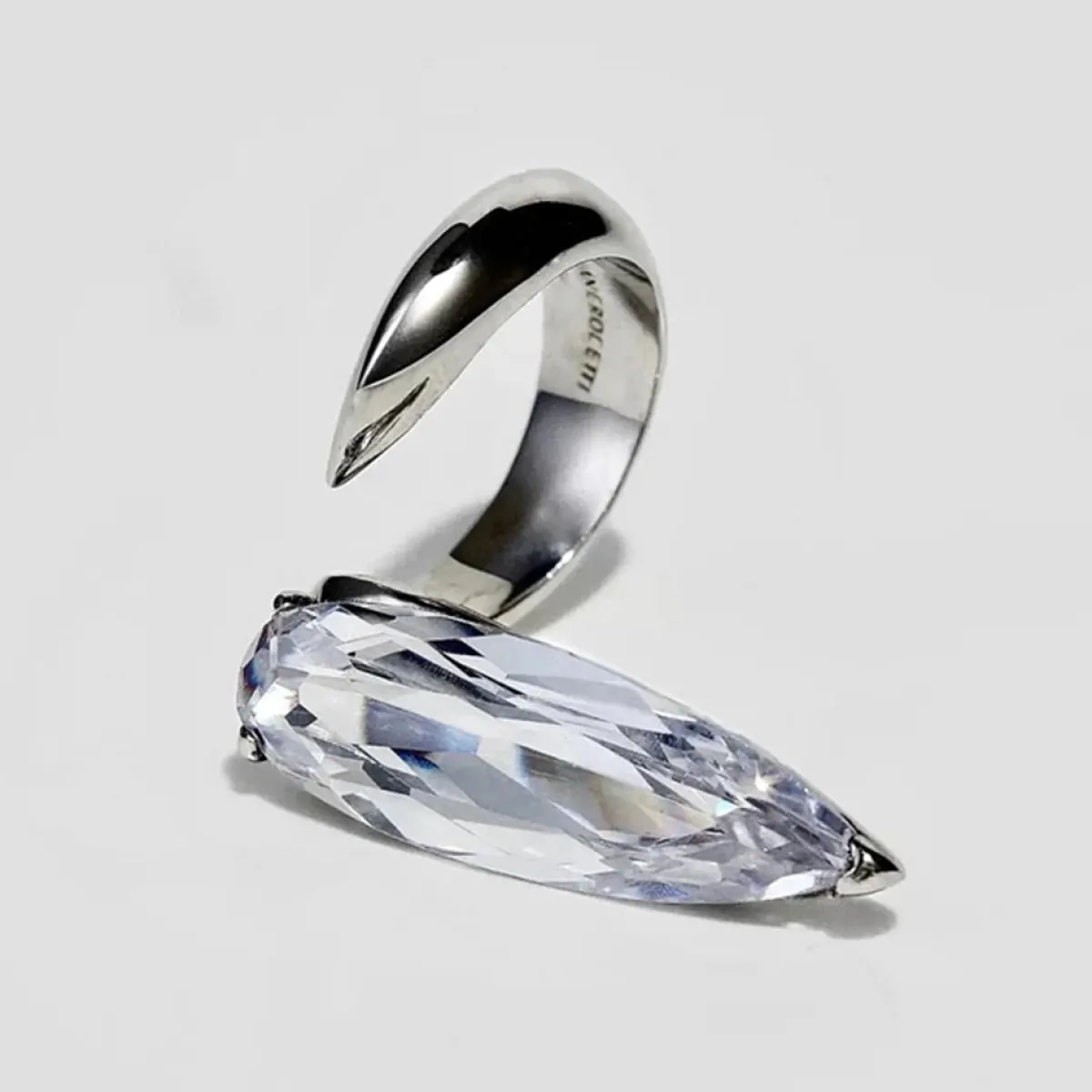 Tomfoolery Silver Clear Crystal Sharp Alien Ring New