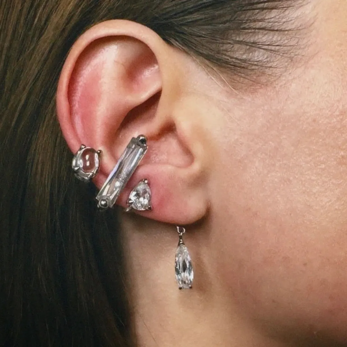 Tomfoolery Silver Clear Mixed Hybrid Mini Drop Ear Cuff Best