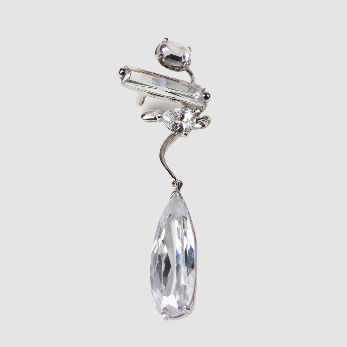 Tomfoolery Silver Clear Mixed Hybrid Drop Ear Cuff Best