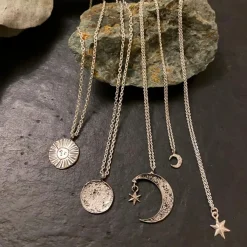 Tomfoolery Silver Crescent Moon & Star Pendant Sale