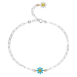 Tomfoolery Silver Daisy Paperclip Bracelet in White & Blue Discount