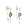 Tomfoolery Silver Daisy Paperclip Earrings in Blue Best