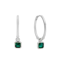 Tomfoolery Silver Emerald Drop Hoop Earrings Outlet