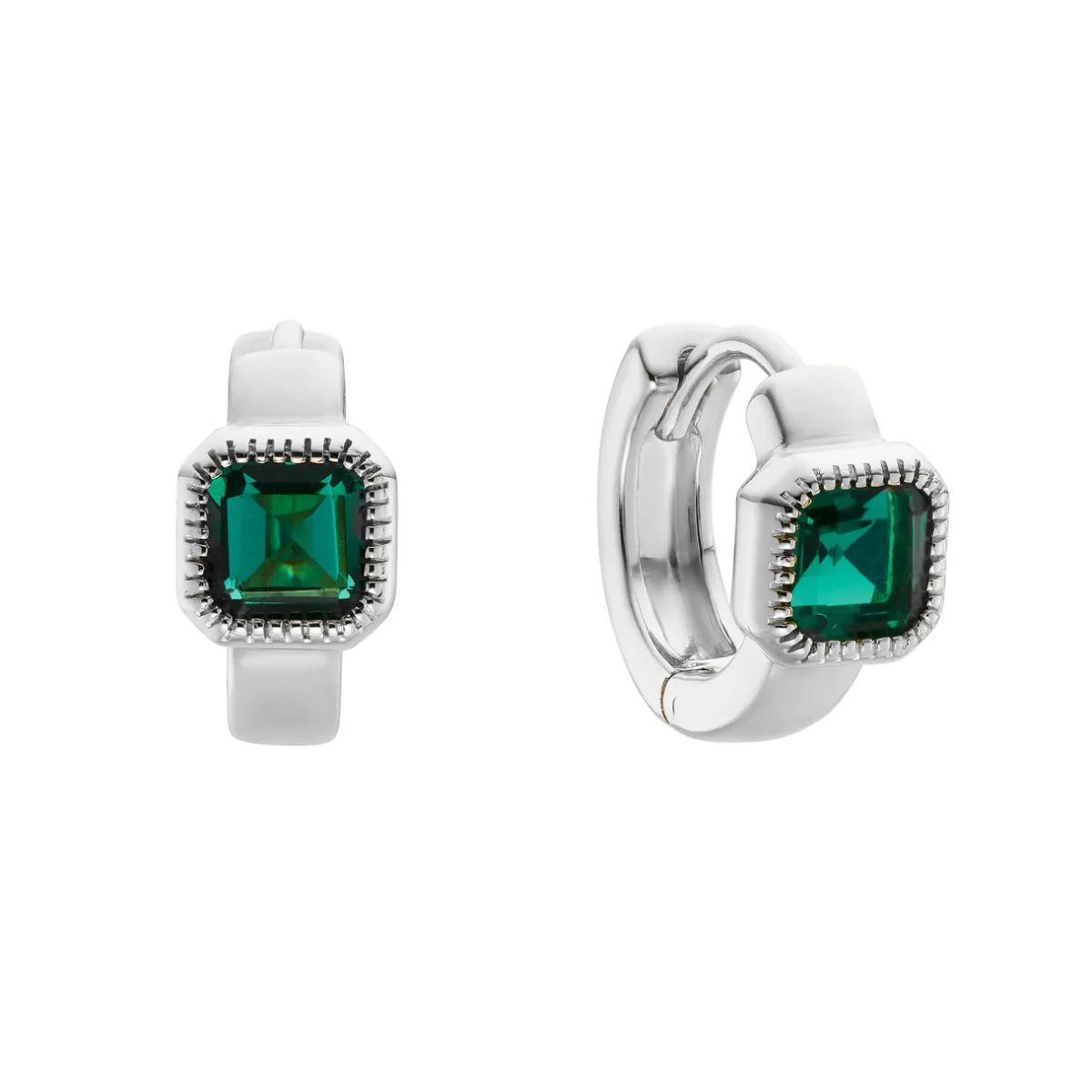 Tomfoolery Silver Emerald Huggie Hoops Hot