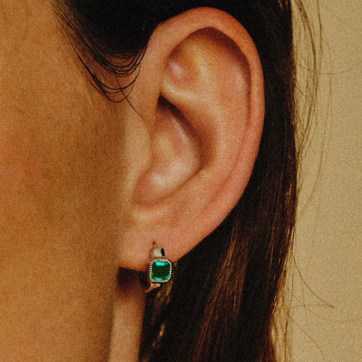 Tomfoolery Silver Emerald Huggie Hoops Hot
